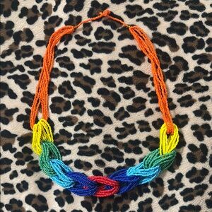 Mexican HUICHOL Necklace 🧡💙❤️💛 Colorful Beaded Rainbow Native Handmade Summer